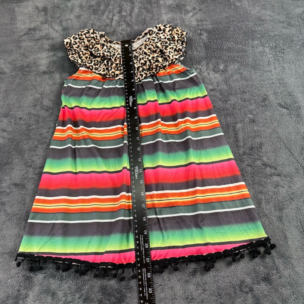 Botique Girls 3T-4T‎ Serape Leopard Multi Color Maxi Dress Black Fringe - Picture 5 of 11